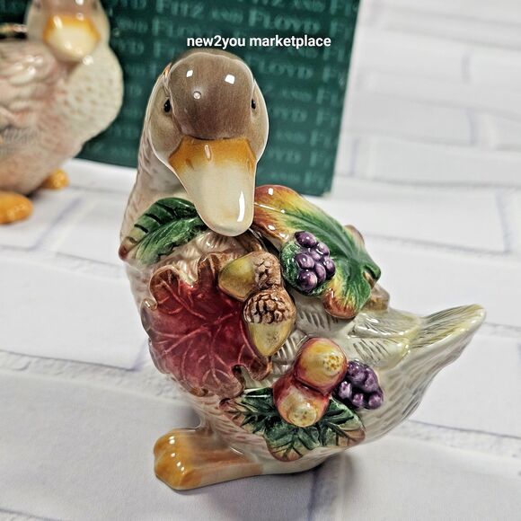 Vintage Fitz & Floyd Salt & Pepper Shakers Autumn Splendor Ceramic Goose Duck - Picture 5 of 12